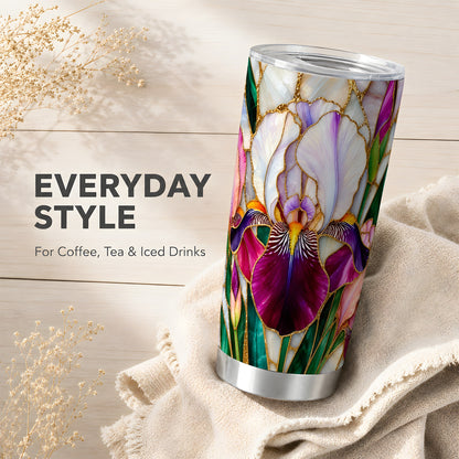 Iris Flower Tumbler 20oz, Floral Tumbler, Stainless Steel Travel Cup