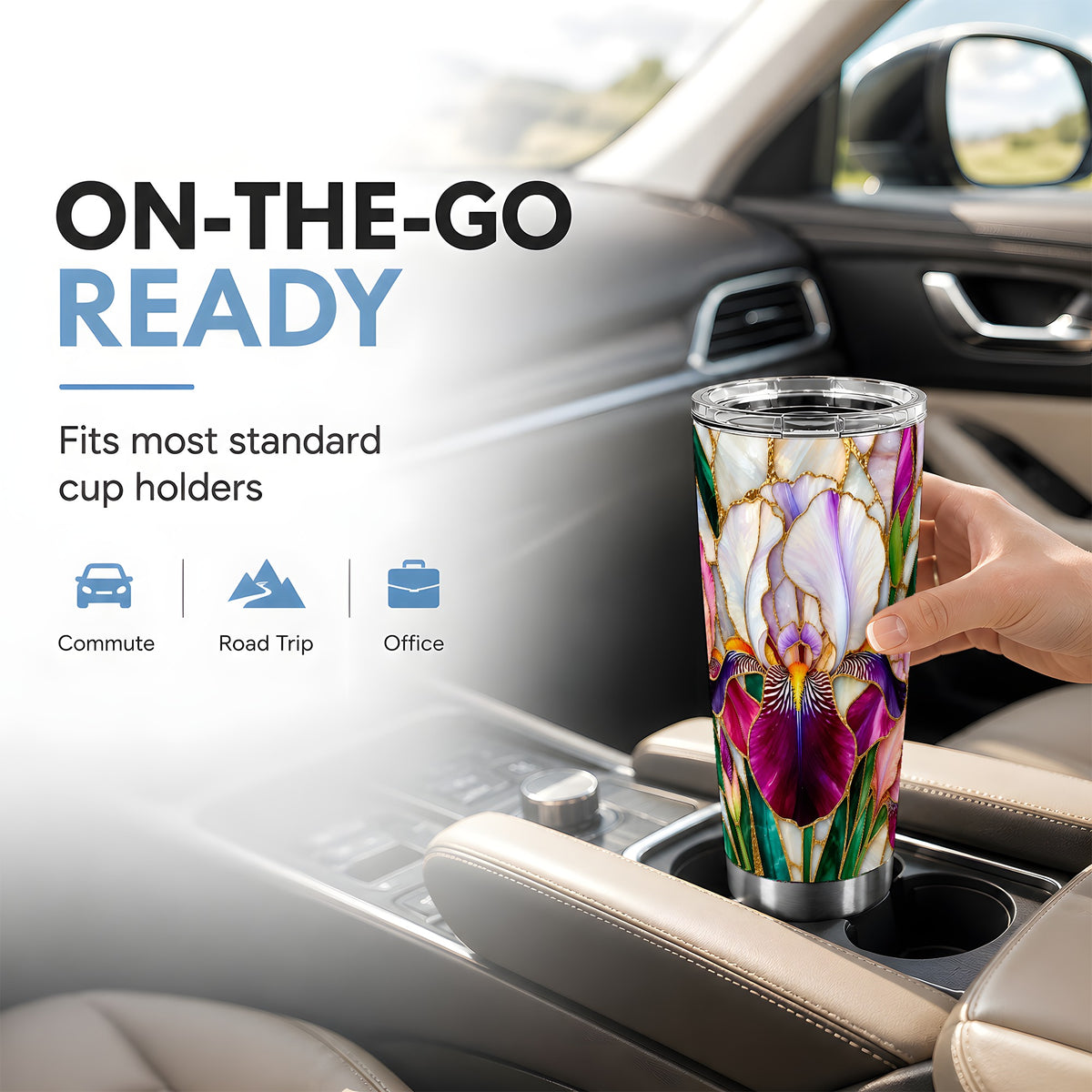 Iris Flower Tumbler 20oz, Floral Tumbler, Stainless Steel Travel Cup