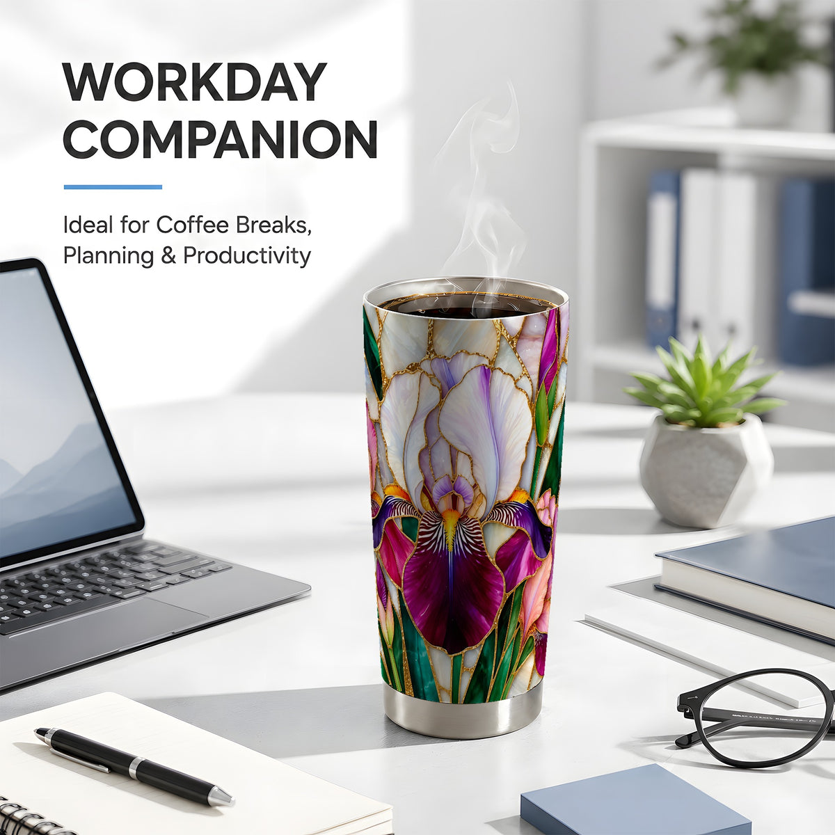 Iris Flower Tumbler 20oz, Floral Tumbler, Stainless Steel Travel Cup