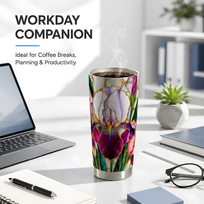 Iris Flower Tumbler 20oz, Floral Tumbler, Stainless Steel Travel Cup