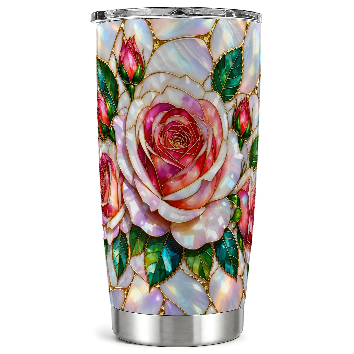 Rose Floral Tumbler 20oz, Botanical Tumbler, Stainless Steel Travel Cup