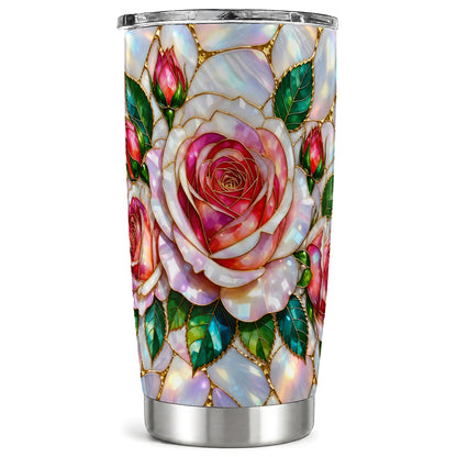 Rose Floral Tumbler 20oz, Botanical Tumbler, Stainless Steel Travel Cup
