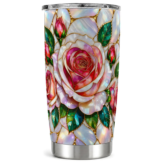 Rose Floral Tumbler 20oz, Botanical Tumbler, Stainless Steel Travel Cup