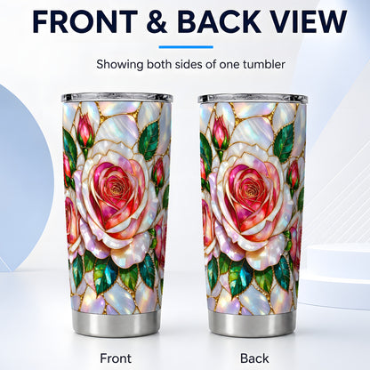 #pl[20oz|Steel] Rose Floral Tumbler 20oz, Botanical Tumbler, Stainless Steel Travel Cup