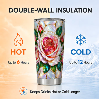 Rose Floral Tumbler 20oz, Botanical Tumbler, Stainless Steel Travel Cup