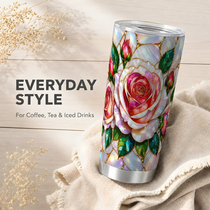 Rose Floral Tumbler 20oz, Botanical Tumbler, Stainless Steel Travel Cup