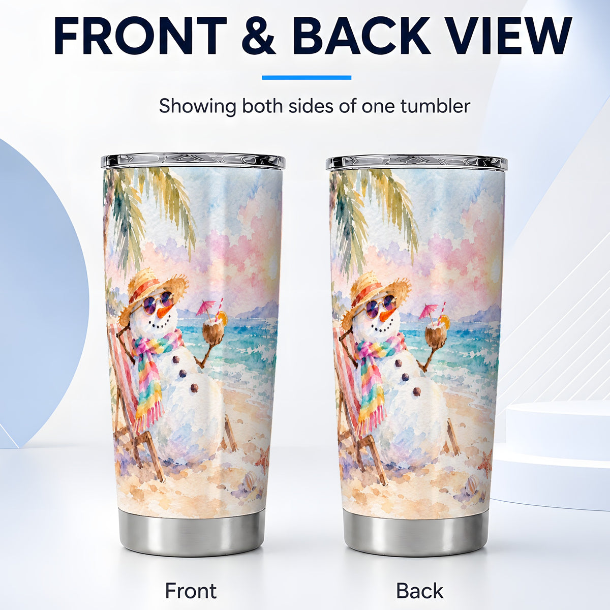 #pl[20oz|Steel] Beach Snowman Tumbler 20oz, Coastal Tumbler, Stainless Steel Travel Cup