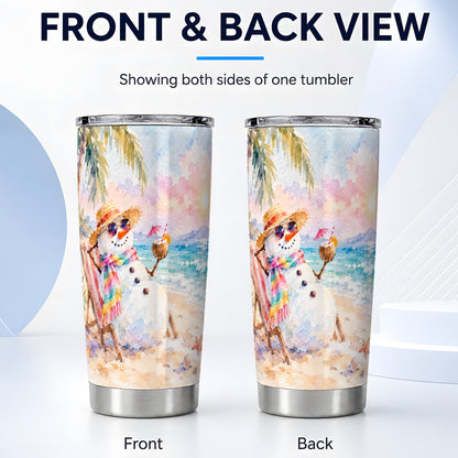 #pl[20oz|Steel] Beach Snowman Tumbler 20oz, Coastal Tumbler, Stainless Steel Travel Cup