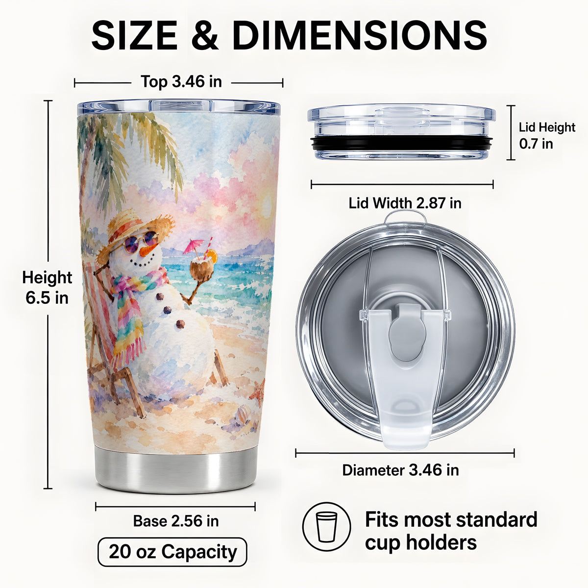 #pl[20oz|Steel] Beach Snowman Tumbler 20oz, Coastal Tumbler, Stainless Steel Travel Cup