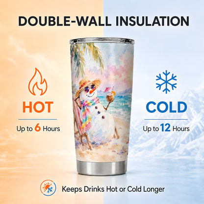 Beach Snowman Tumbler 20oz, Coastal Tumbler, Stainless Steel Travel Cup