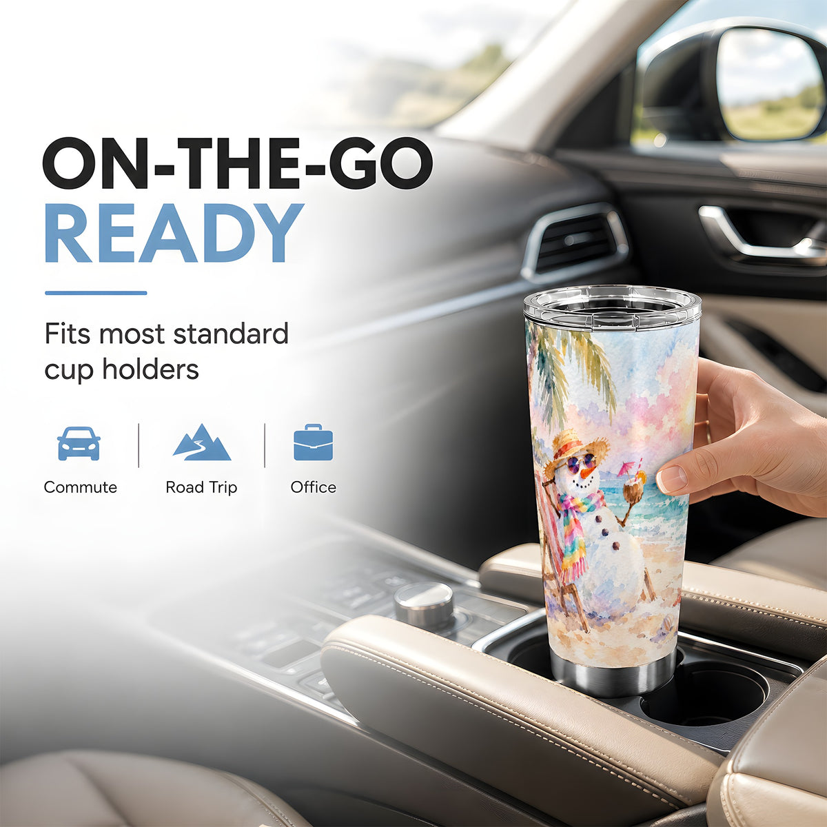 Beach Snowman Tumbler 20oz, Coastal Tumbler, Stainless Steel Travel Cup