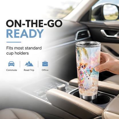 Beach Snowman Tumbler 20oz, Coastal Tumbler, Stainless Steel Travel Cup