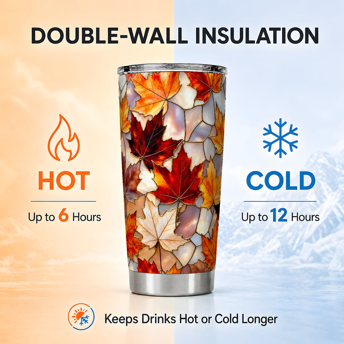 Maple Leaf Tumbler 20oz, Autumn Tumbler, Stainless Steel Travel Cup
