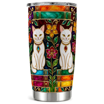 Jeweled White Cats Tumbler 20oz, Cat Tumbler, Stainless Steel Travel Cup