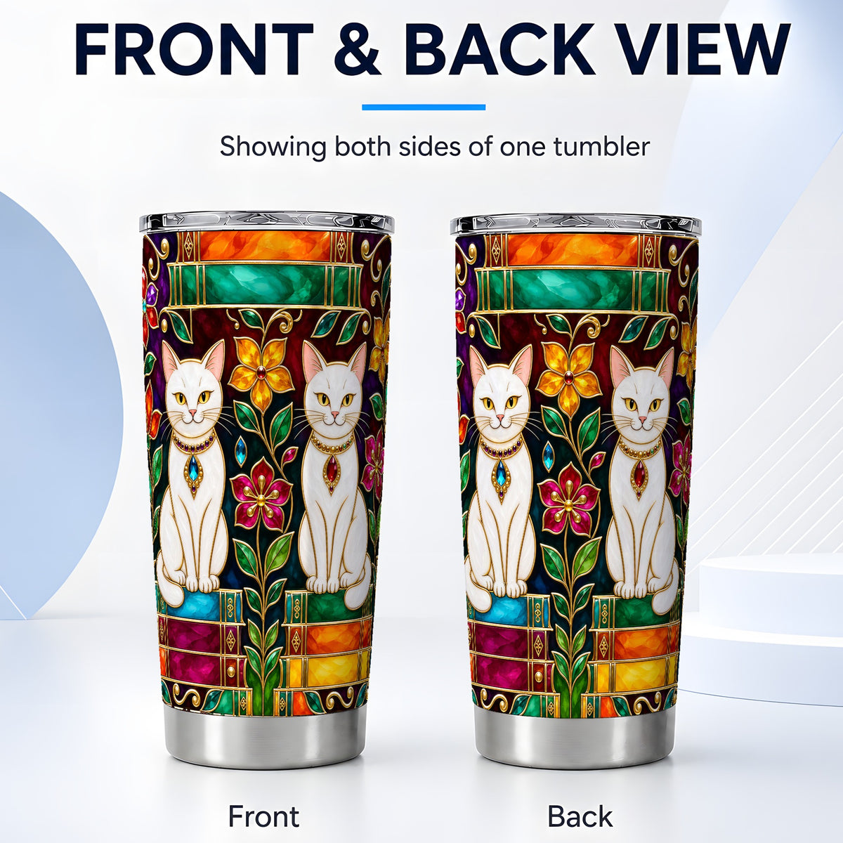#pl[20oz|Steel] Jeweled White Cats Tumbler 20oz, Cat Tumbler, Stainless Steel Travel Cup