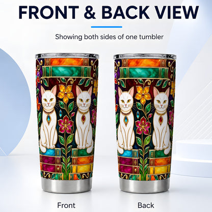 #pl[20oz|Steel] Jeweled White Cats Tumbler 20oz, Cat Tumbler, Stainless Steel Travel Cup