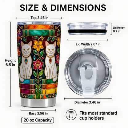 #pl[20oz|Steel] Jeweled White Cats Tumbler 20oz, Cat Tumbler, Stainless Steel Travel Cup