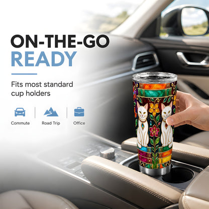 Jeweled White Cats Tumbler 20oz, Cat Tumbler, Stainless Steel Travel Cup