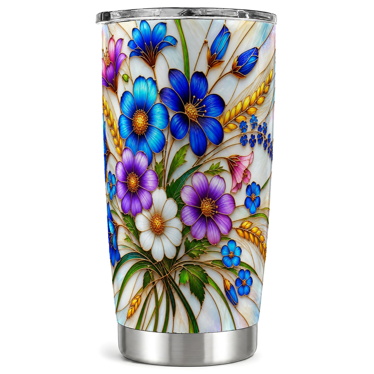 Blue Wildflower Tumbler 20oz, Floral Tumbler, Stainless Steel Travel Cup