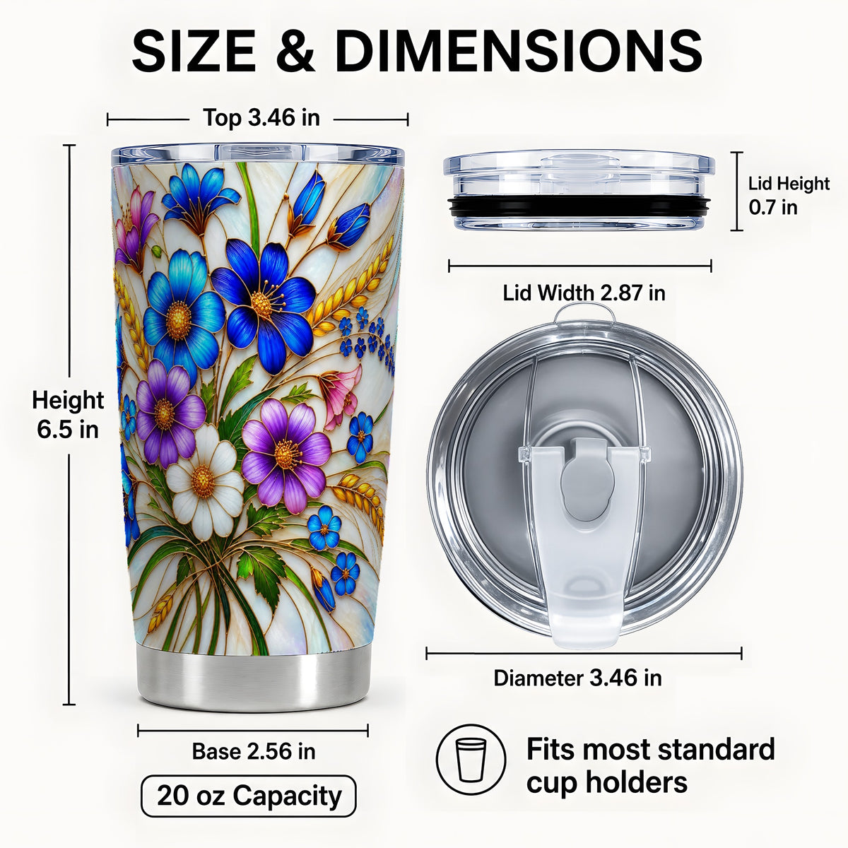 #pl[20oz|Steel] Blue Wildflower Tumbler 20oz, Floral Tumbler, Stainless Steel Travel Cup