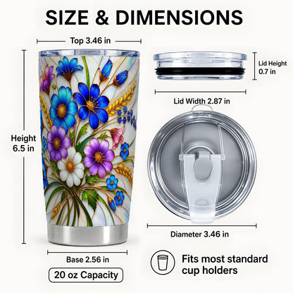 #pl[20oz|Steel] Blue Wildflower Tumbler 20oz, Floral Tumbler, Stainless Steel Travel Cup