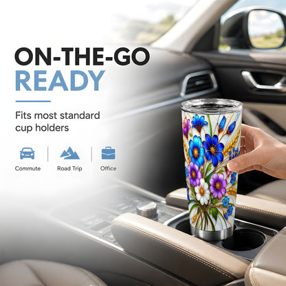 Blue Wildflower Tumbler 20oz, Floral Tumbler, Stainless Steel Travel Cup