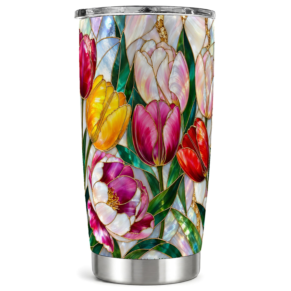 Colorful Tulip Tumbler 20oz, Floral Tumbler, Stainless Steel Travel Cup