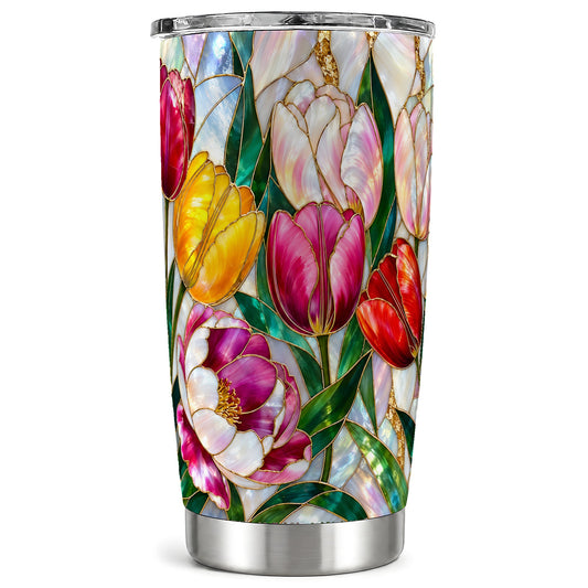 Colorful Tulip Tumbler 20oz, Floral Tumbler, Stainless Steel Travel Cup