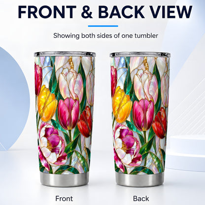 #pl[20oz|Steel] Colorful Tulip Tumbler 20oz, Floral Tumbler, Stainless Steel Travel Cup
