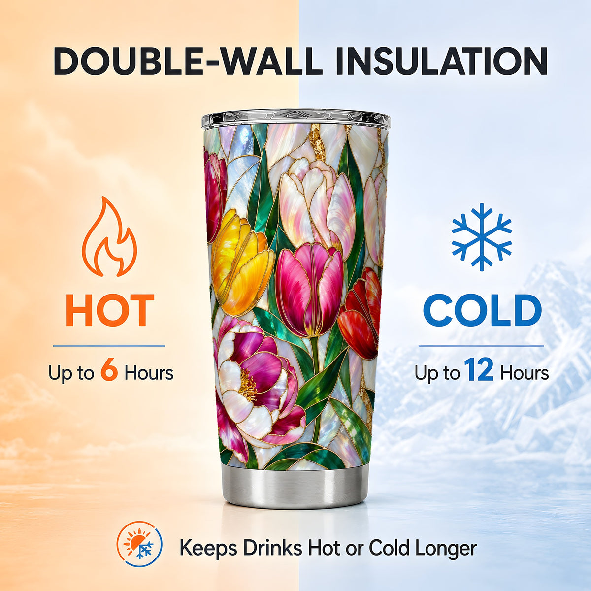 Colorful Tulip Tumbler 20oz, Floral Tumbler, Stainless Steel Travel Cup