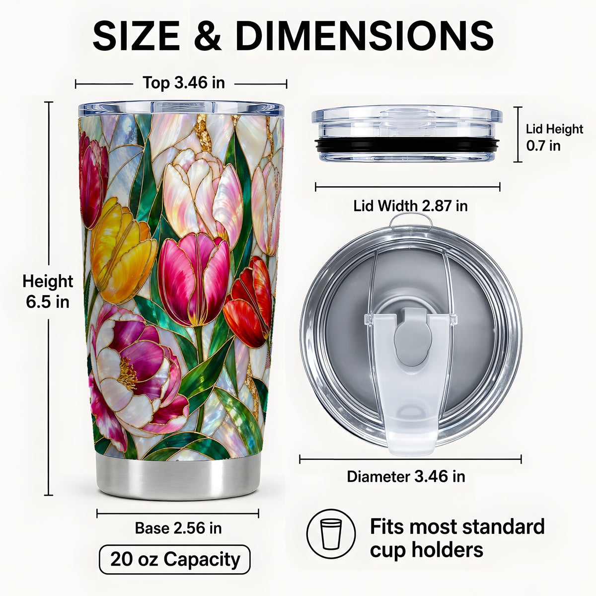 #pl[20oz|Steel] Colorful Tulip Tumbler 20oz, Floral Tumbler, Stainless Steel Travel Cup