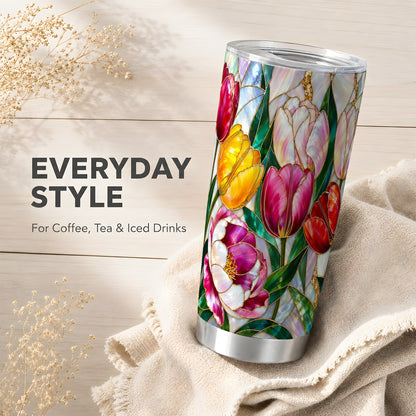 Colorful Tulip Tumbler 20oz, Floral Tumbler, Stainless Steel Travel Cup