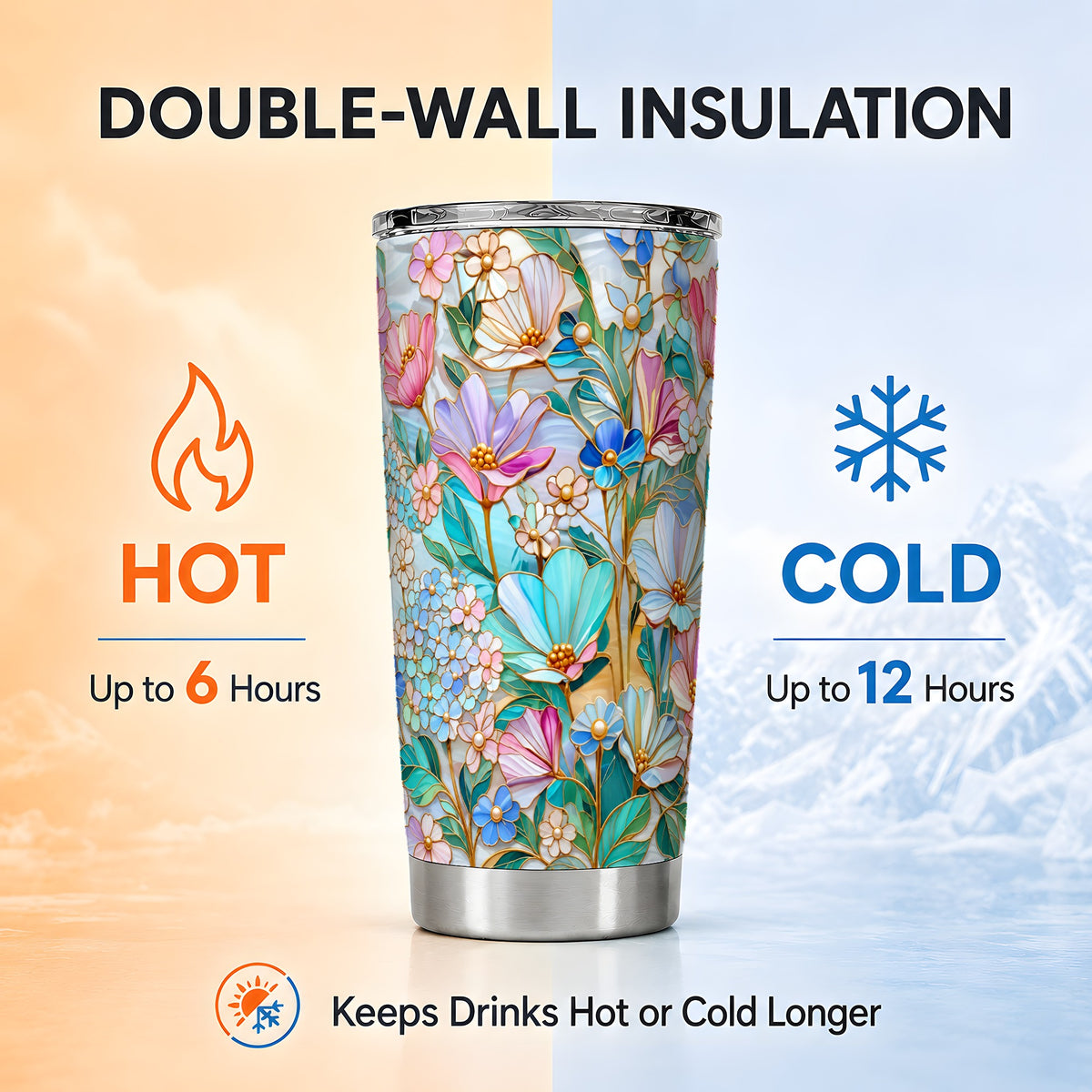 Pastel Wildflower Tumbler 20oz, Garden Tumbler, Stainless Steel Travel Cup