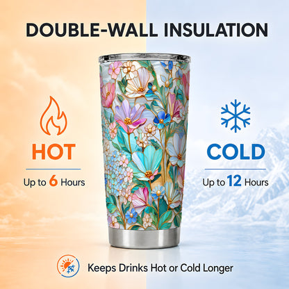 Pastel Wildflower Tumbler 20oz, Garden Tumbler, Stainless Steel Travel Cup
