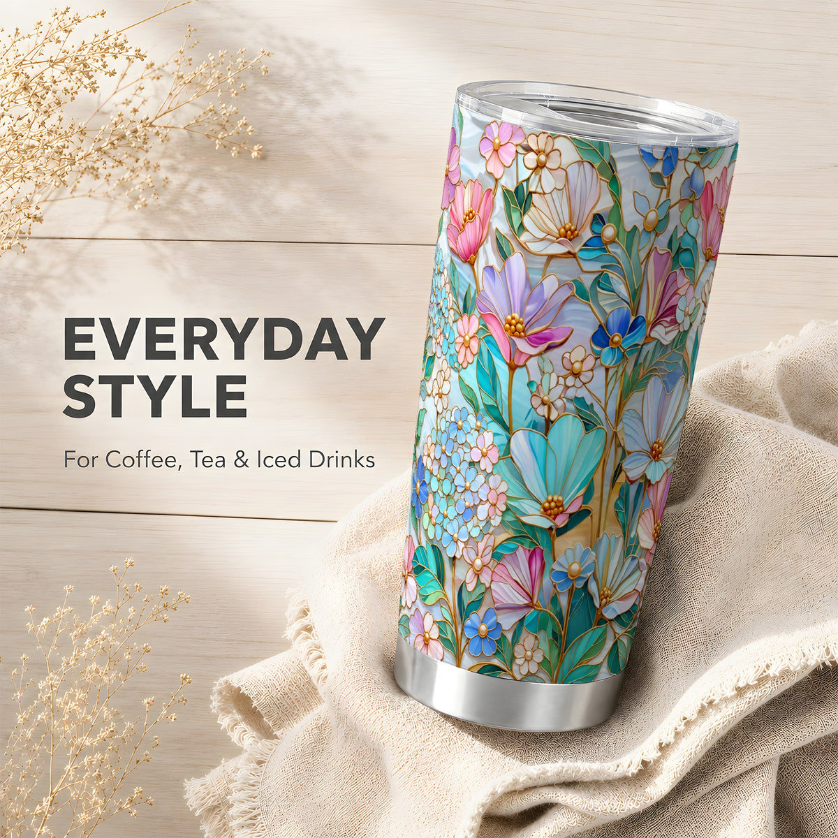Pastel Wildflower Tumbler 20oz, Garden Tumbler, Stainless Steel Travel Cup