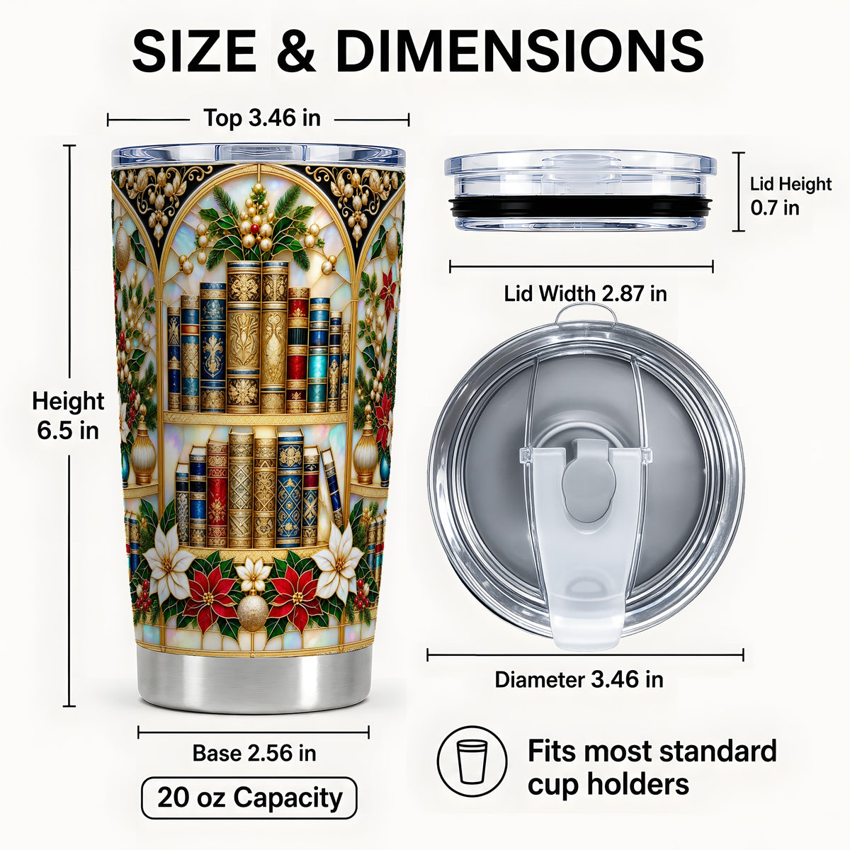 #pl[20oz|Steel] Christmas Library Tumbler 20oz, Book Tumbler, Stainless Steel Travel Cup