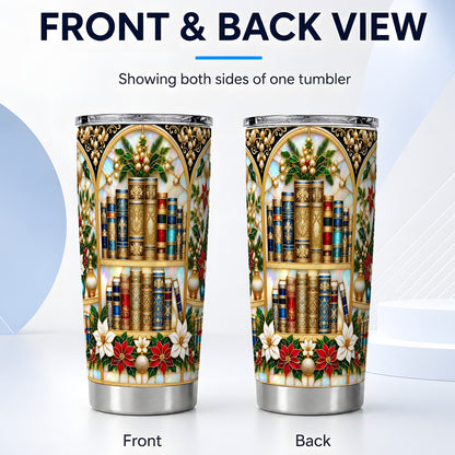 #pl[20oz|Steel] Christmas Library Tumbler 20oz, Book Tumbler, Stainless Steel Travel Cup