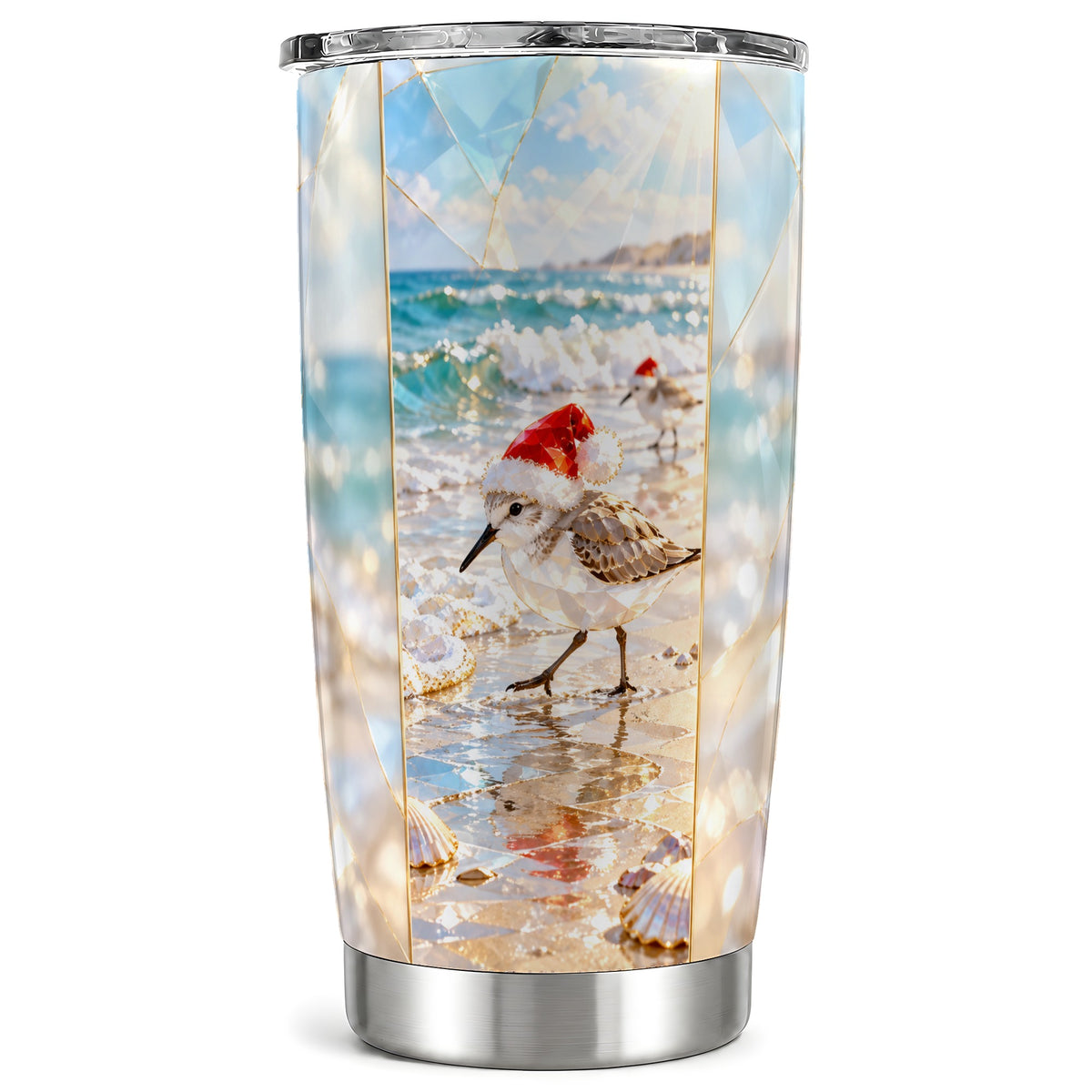 Christmas Shorebird Tumbler 20oz, Beach Tumbler, Stainless Steel Travel Cup