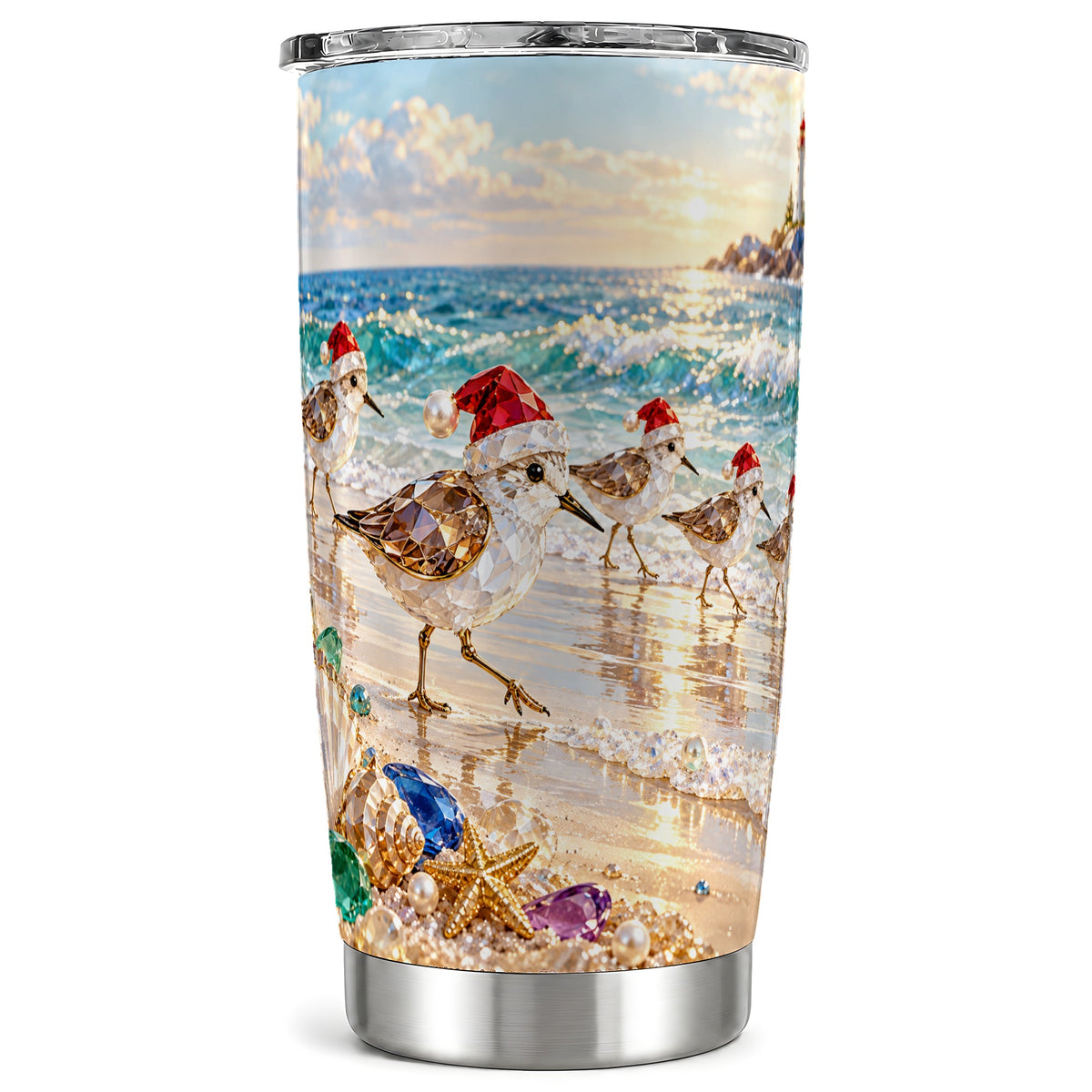 Holiday Shorebird Tumbler 20oz, Seaside Tumbler, Stainless Steel Travel Cup
