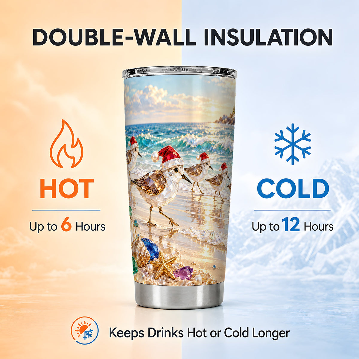 Holiday Shorebird Tumbler 20oz, Seaside Tumbler, Stainless Steel Travel Cup