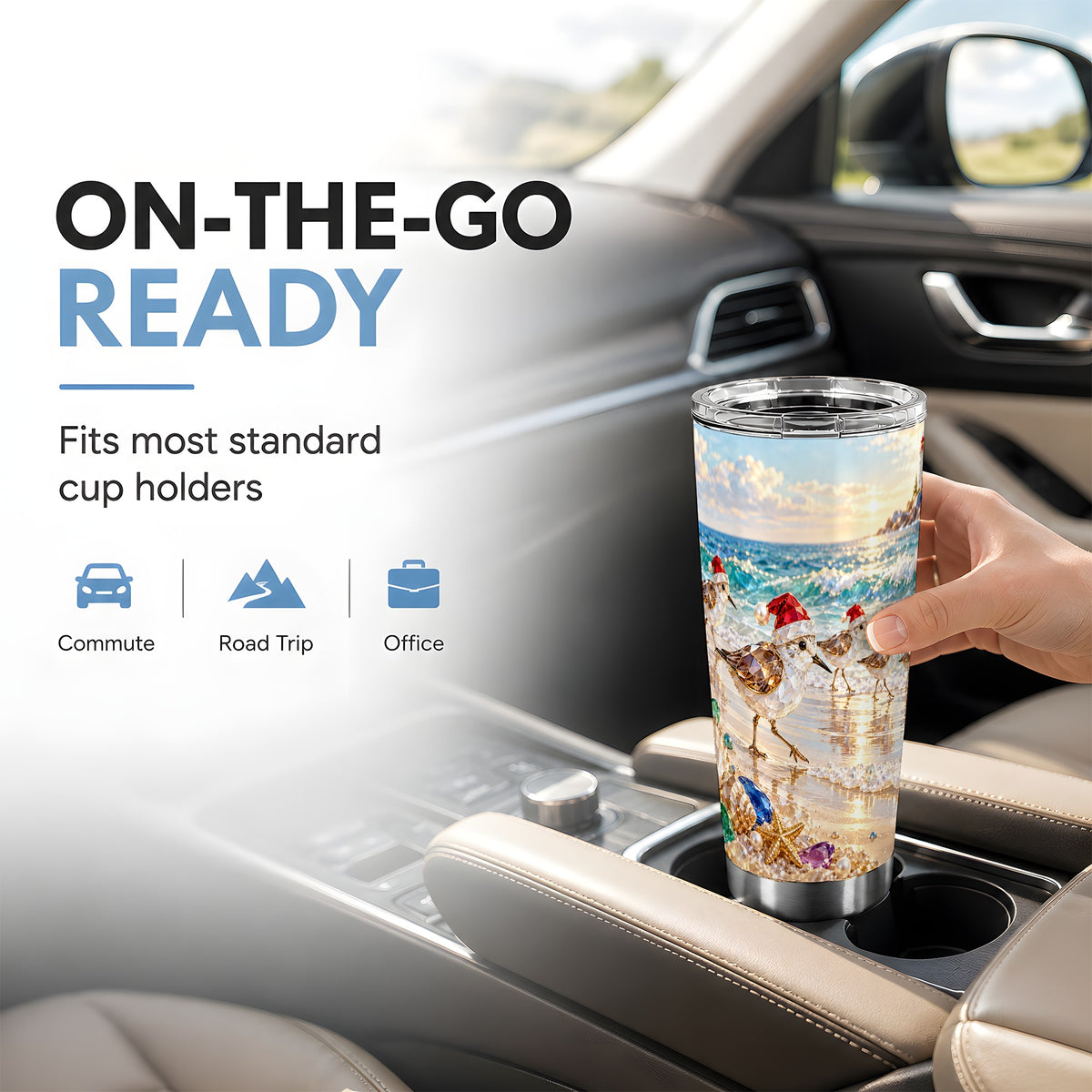 Holiday Shorebird Tumbler 20oz, Seaside Tumbler, Stainless Steel Travel Cup