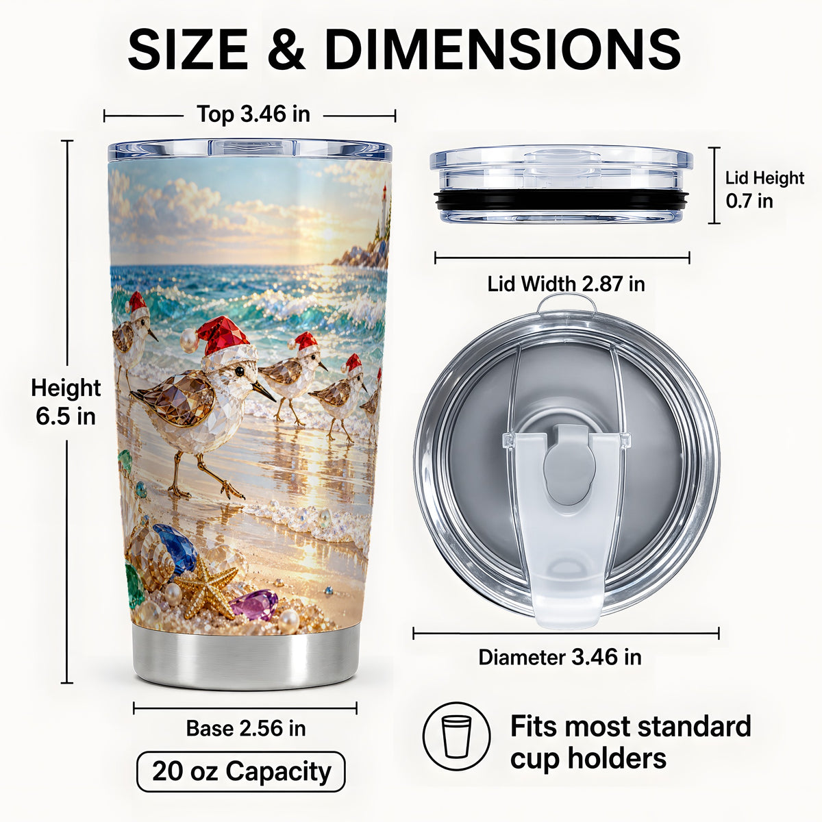 #pl[20oz|Steel] Holiday Shorebird Tumbler 20oz, Seaside Tumbler, Stainless Steel Travel Cup