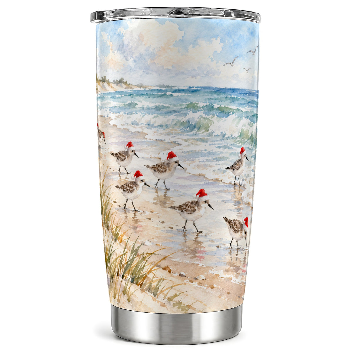 Santa Bird Tumbler 20oz, Shorebird Tumbler, Stainless Steel Travel Cup