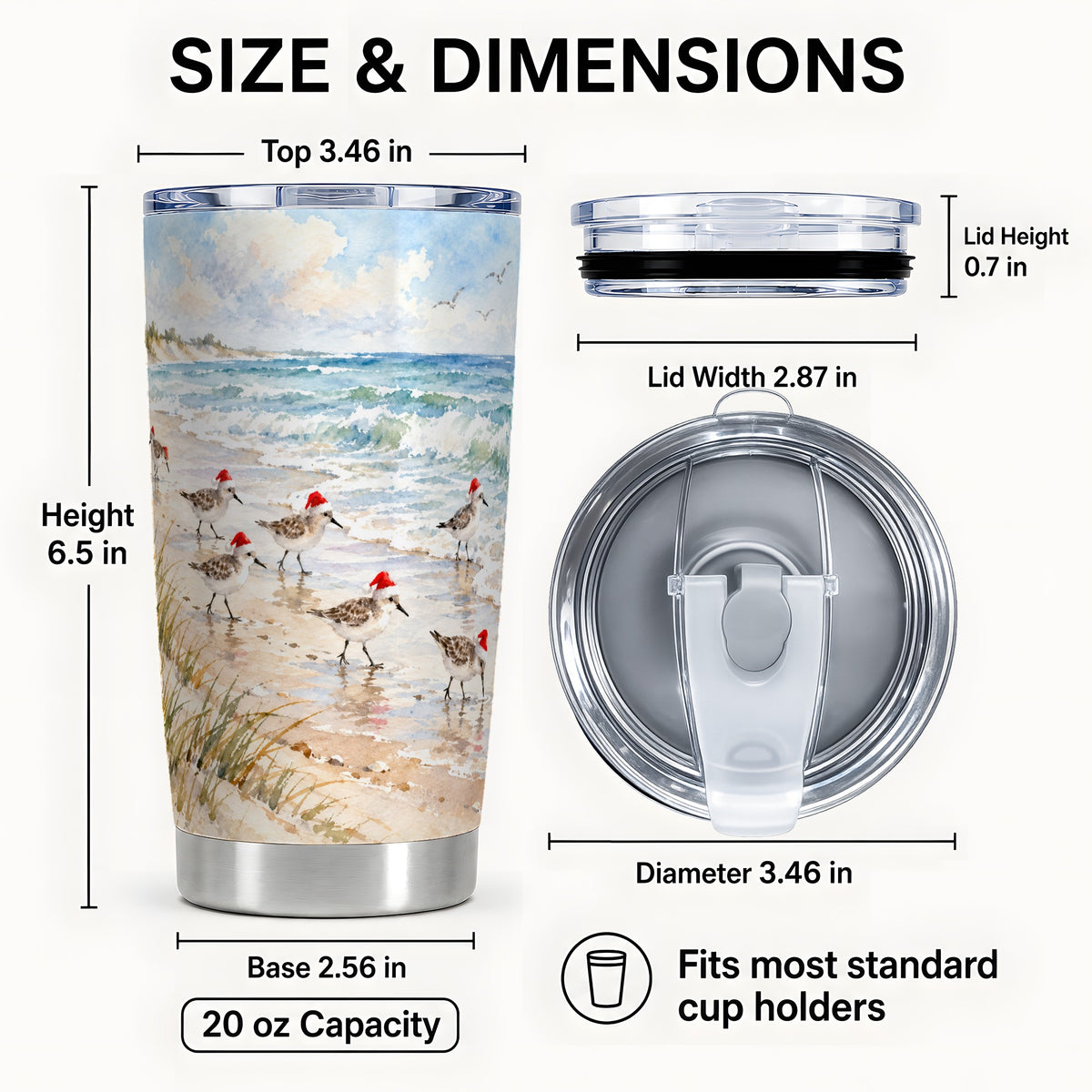 #pl[20oz|Steel] Santa Bird Tumbler 20oz, Shorebird Tumbler, Stainless Steel Travel Cup
