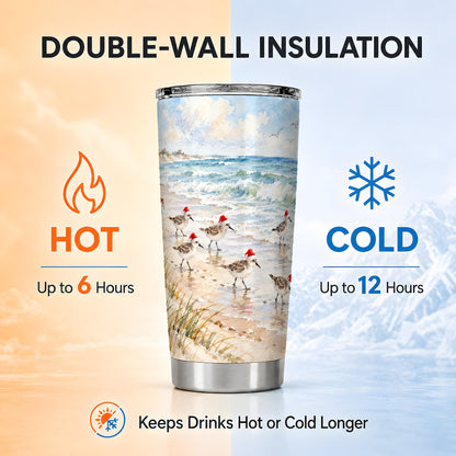 Santa Bird Tumbler 20oz, Shorebird Tumbler, Stainless Steel Travel Cup