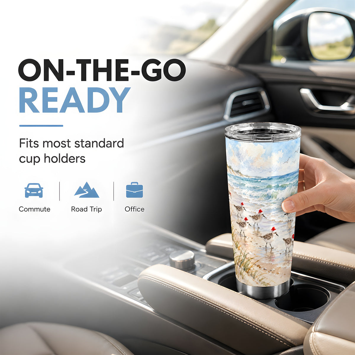 Santa Bird Tumbler 20oz, Shorebird Tumbler, Stainless Steel Travel Cup