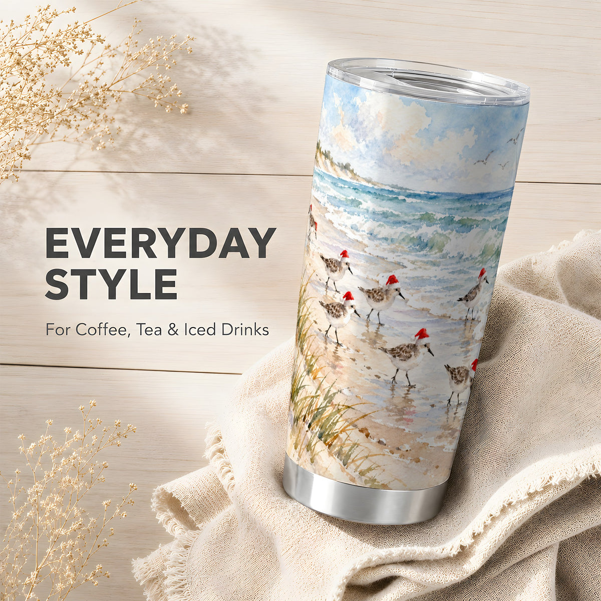 Santa Bird Tumbler 20oz, Shorebird Tumbler, Stainless Steel Travel Cup