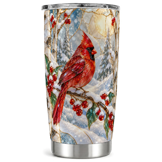 Winter Cardinal Tumbler 20oz, Red Bird Tumbler, Stainless Steel Travel Cup