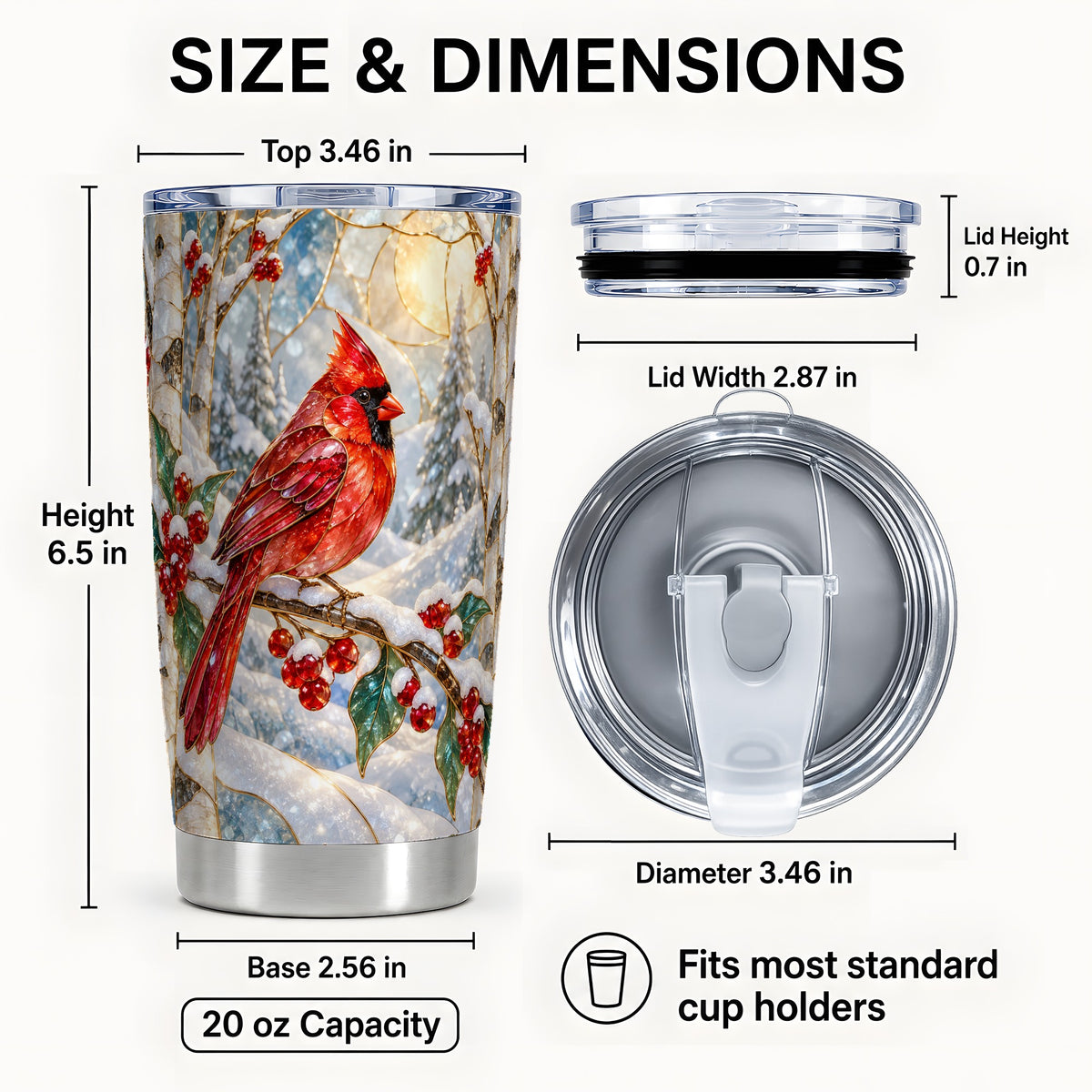 #pl[20oz|Steel] Winter Cardinal Tumbler 20oz, Red Bird Tumbler, Stainless Steel Travel Cup