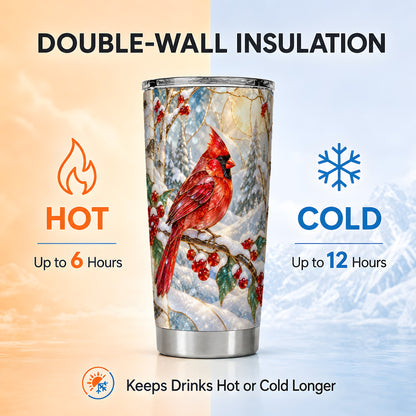 Winter Cardinal Tumbler 20oz, Red Bird Tumbler, Stainless Steel Travel Cup